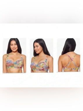 Bleu Rod Beattie Bohemian Paradise Shirred Convertible Bikini Top Size 34DD